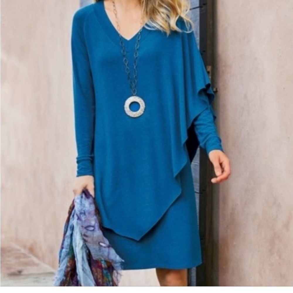 Soft Surroundings Marla Dress asymmetrical overlay blue dress size S
